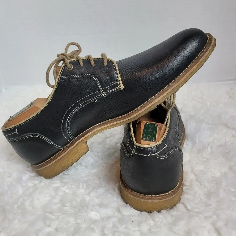 Johnston & Murphy Howell Mens Oxford Shoes Sz 9.5 Plain Toe Navy Oiled Leather